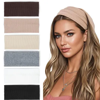 Women's Wide Non-Slip Ribbed Sports Headband, Soft and Elastic