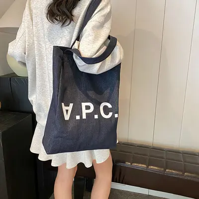 Large Capacity Canvas Tote Bag, Letter Print, Shoulder Bag - 3