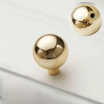 Cream Gold Zinc Alloy Cabinet Handle, Round Single-Hole Knob - 12