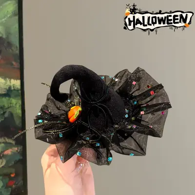 Halloween Pumpkin Hair Clip with Witch Hat
