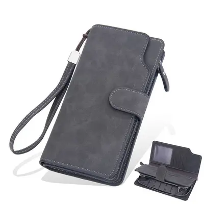 Long Men's Wallet with Multiple Card Slots and Zipper Phone Pocket - 7