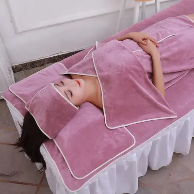 Beauty Salon Towel Set with Head Wrap and Bed Sheet Towel with Hole - 9