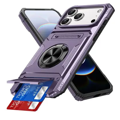 iPhone 17 16 15 14 13 12 Uyumlu 2'si 1 Arada Kartlıklı Standlı Telefon Kılıfı - 11