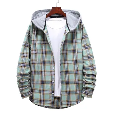 Men's Loose Plaid Hooded Shirt, Plus Size - 8