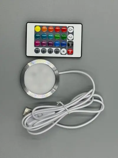USB 5V RGB Remote-Controlled Ultra-Thin Round LED Cabinet Light, 8mm - 10