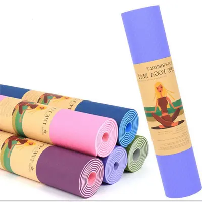TPE Çift Renkli Yoga Minderi, 183x61x0,6 cm, Taşınabilir Fitness Minderi - 1