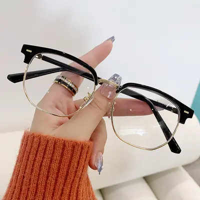 Retro Half-Frame Myopia Glasses with Blue Light Protection - 8