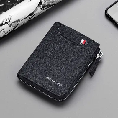 Yinghuang Paolo Men's Short Canvas Wallet with Multiple Card Slots and Coin Pocket - 7