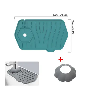 Silicone Faucet Drain Mat with Splash Guard for Kitchen Sink - 11