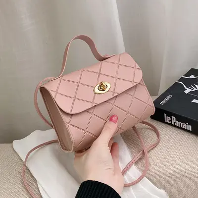 Small Square Lattice Pattern Women's Single Shoulder Bag with Round Lock - 10