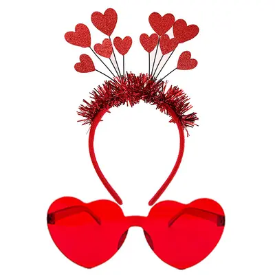 Valentinstag-Glitzer-Pfirsich-Herz-Haarklammer mit Brillen-Set - 6