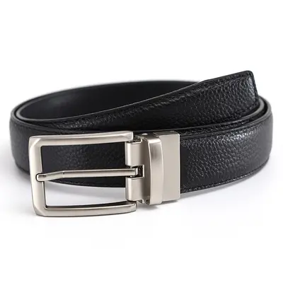 Men's belt made from top-grain cowhide, pin buckle, reversible buckle, double-sided genuine leather, versatile daily style belt for young and middle-aged men.