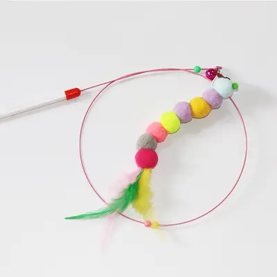 Wire Cat Teaser Wand with Replacement Feather Head, Self-Play Pet Toy - 9