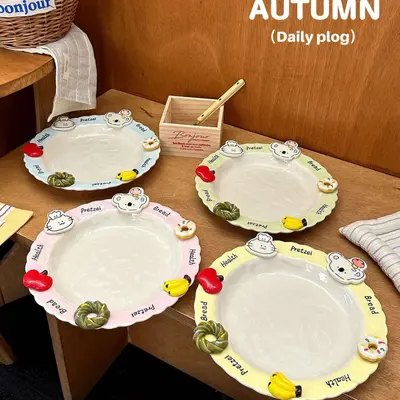 Cute Ceramic Dessert Plate with Cartoon Shape, Divided Breakfast Plate