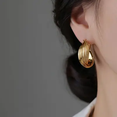 S999 sterling silver Hong Kong style hoop earrings, vintage - 3