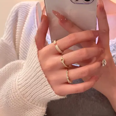 Zircon adjustable open ring for women, Korean style - 3