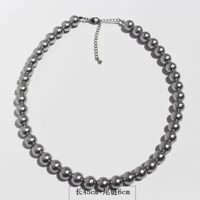 Silver-Grey Pearl Necklace, Bracelet and Earring Set - 10