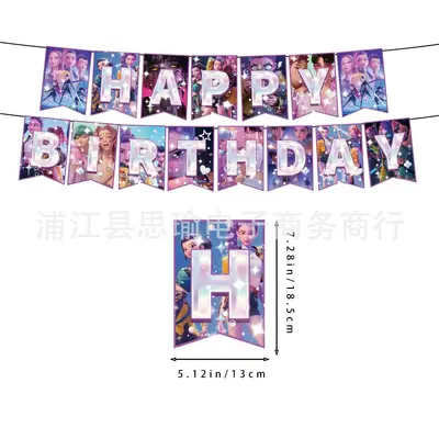 Huntrix Themed Birthday Party Decoration Set with Pull Flags and Balloons