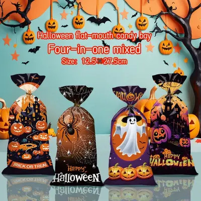 Halloween Candy Bag with Pumpkin and Bat Design - 9