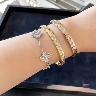 Coco diamond pattern bracelet, narrow and wide band options, rose gold