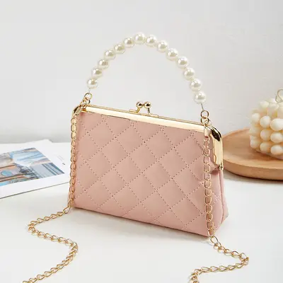 Embroidered Pearl Handbag with Diamond Quilting - 7