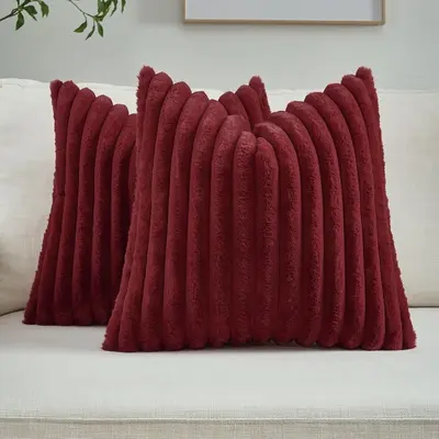 Soft Plush Throw Pillow Cover, Solid Color Faux Rabbit Fur, Sofa Cushion - 13