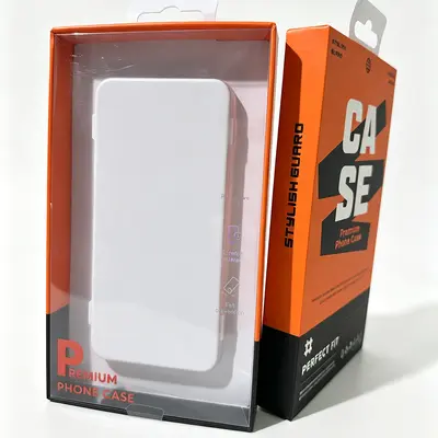 PVC phone case packaging box, clear, iPhone compatible, with hook