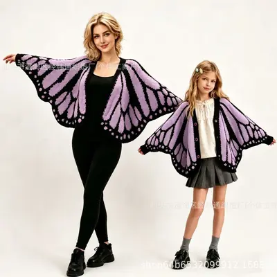 Large Butterfly Cape Shawl Cardigan, Irregular Cut Women's Sweater - 9