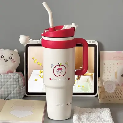 Dev 316 Paslanmaz Çelik Termos Pipetli Bardak Soğuk Su Şişesi Araç İçi Kahve Bardağı - 10