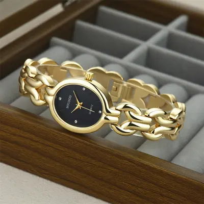 Women's Cuban chain quartz watch multicolor dial - 8