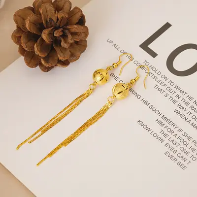 Sand gold earrings, premium niche earrings for women, long-lasting imitation yellow metal tassel earrings, cross-border brass accessories - 9