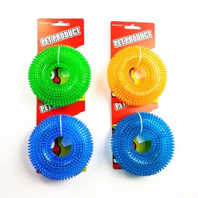 TPR Spiked Squeaky Dog Toy, Tooth Cleaning Ring - 6