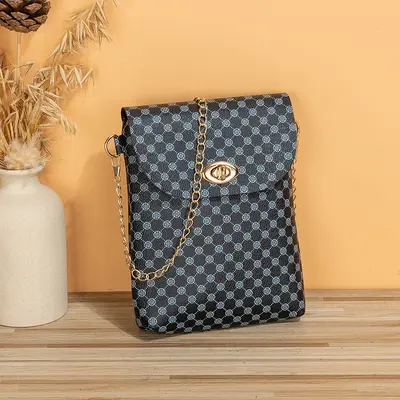 Women's Printed Single Shoulder Bag, Lock Buckle, Plaid Pattern - 9