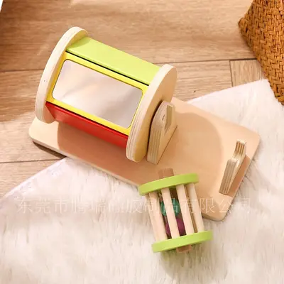Wooden textile drum baby color cognitive sensory concentration toy hand-eye coordination Montessori early education aid