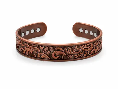 Antique copper bracelet, open design, magnetic adjustable - 11
