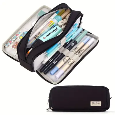 Korean-Style Canvas Pencil Case, Large Capacity, Multifunctional for Students - 7