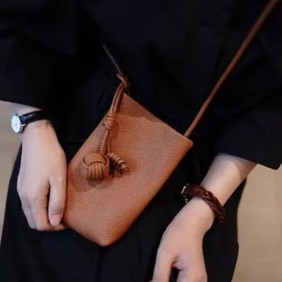 Women's Soft Leather Mini Crossbody Phone Bag, Ball Charm - 8