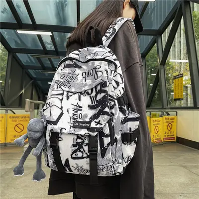 Trend Harajuku Style großer Rucksack mit Kapazität, Graffiti-Style cool und elegant für männliche und weibliche Schüler der Sekundarstufe und Mittelstufe.