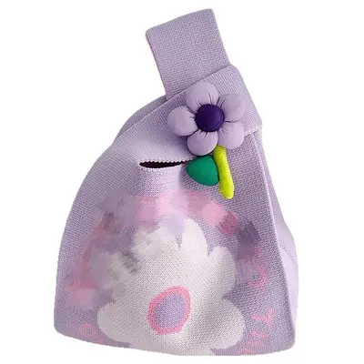 Knitted Women's Bag with Flower Pattern, Large Capacity, Korean Style - 6