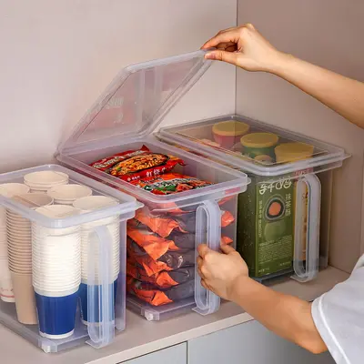 Kitchen storage box with wheels and handle