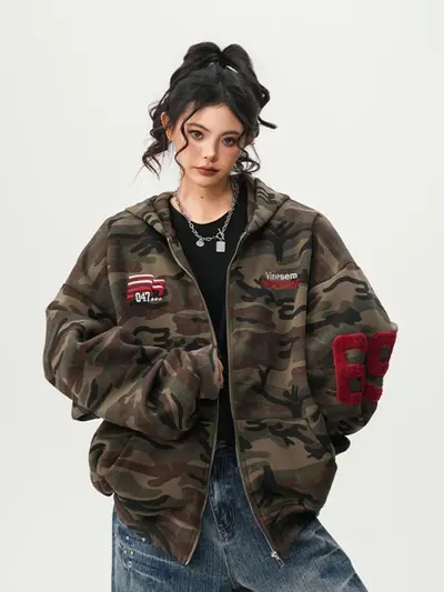 American High-Street Camouflage Hoodie Sweatshirt Unisex Paar Frühling Retro Trend Brand Oversized Casual Kapuzenjacke