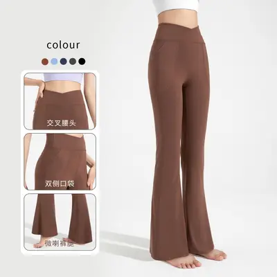 Antibacterial Women's Flared Yoga Pants, High-Waist Hip-Lifting