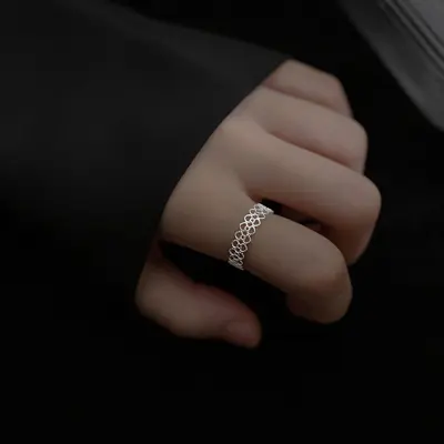 S925 Sterling Silver Lace Ring Women Hollow Heart Open