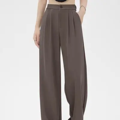 Damen-Anzughose, hohe Taille, locker, gerades Bein, Weitenschnitt - 10