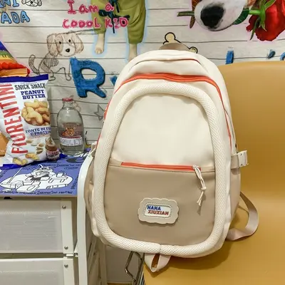 Autumn Color-Block Student Backpack Japanese Minimalist Contrast Unisex School Bag Campus Lightweight Burden-Reducing Large Capacity - 4
