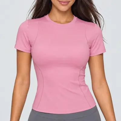 Kadın Yoga Üst Giyim, Vücut Hatlarını Belli Eden Kısa Kollu T-Shirt - 6