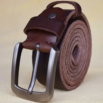 Saf inek derisi deri kemer erkek hakiki deri retro rahat inek derisi kemer ilk katman inek derisi pin tokası pantolon kemeri el yapımı kemer - 7