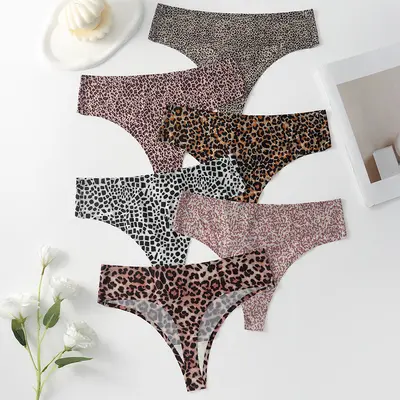 Büyük Beden Dikişsiz Leopar Desenli Kadın Tanga, Düşük Bel, Plaj