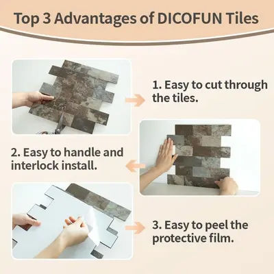Thick PVC Self-Adhesive Wall Tile, Stone Look, 30x30 cm, Light Brown