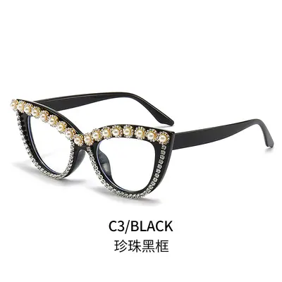 Katzenaugen-Sonnenbrille mit Strasssteinen, Blumenmuster, Flachglas - 9